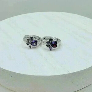 Paw Print Zircon Hoop Earrings in Purple